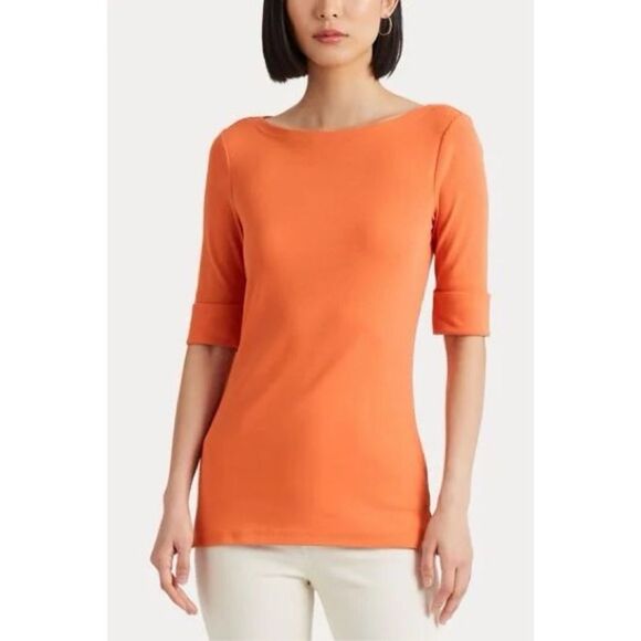 Ralph Lauren Plus Size Boatneck Elbow-Sleeve Top, Boatneck Orange Size 2X NEW - Picture 3 of 15